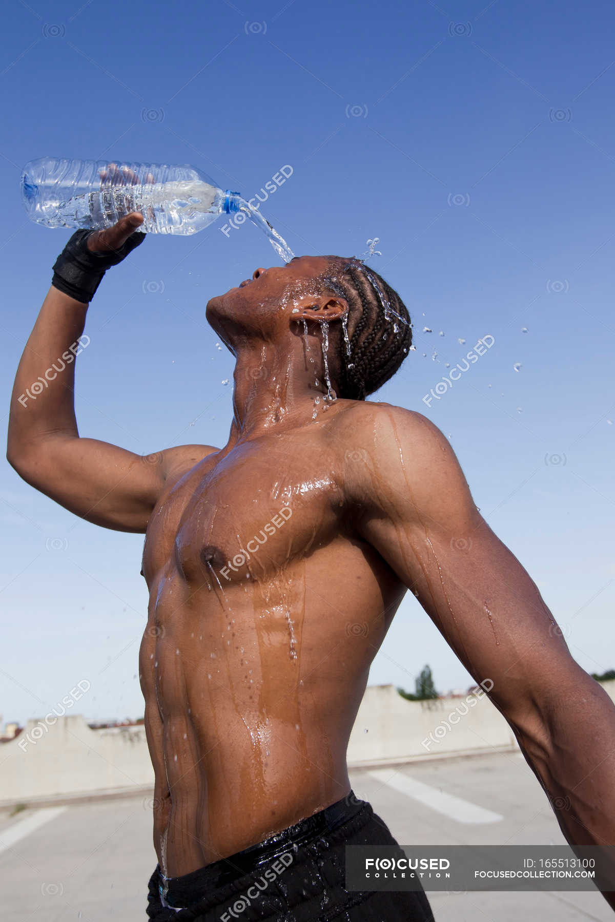 Athlete Pouring Water On Himself Resting Man Stock Photo 165513100