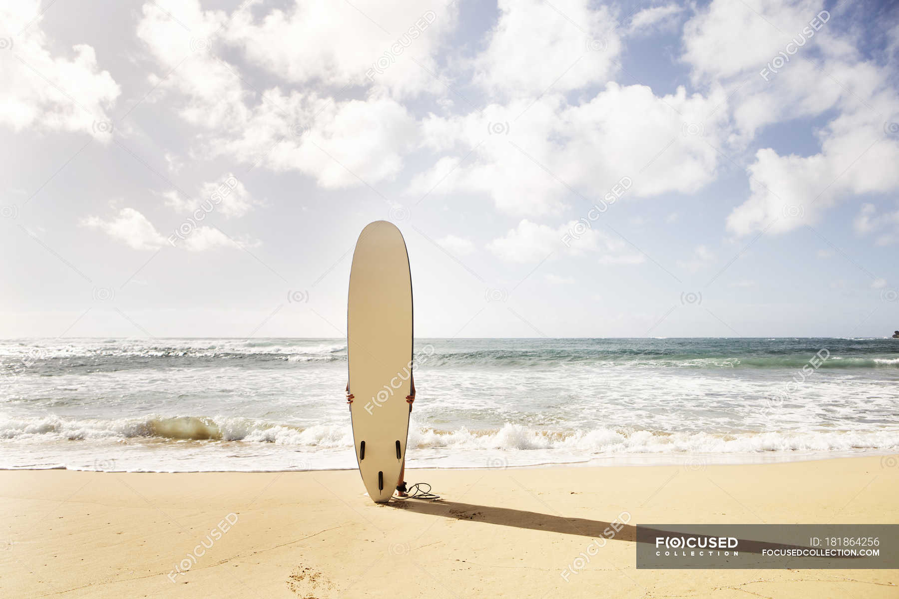 Usa Hawaii Mujer Escondida Detr S De La Tabla De Surf En La Playa