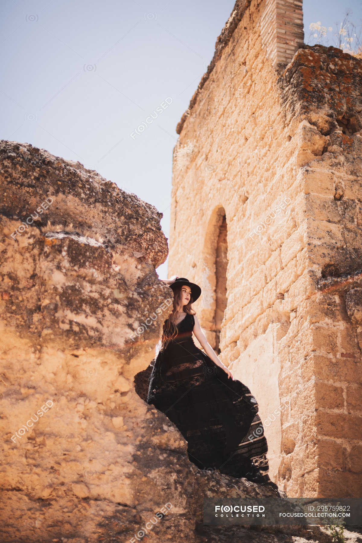 Beautiful Woman In Ruins Of Old Castle People Girl Stock Photo