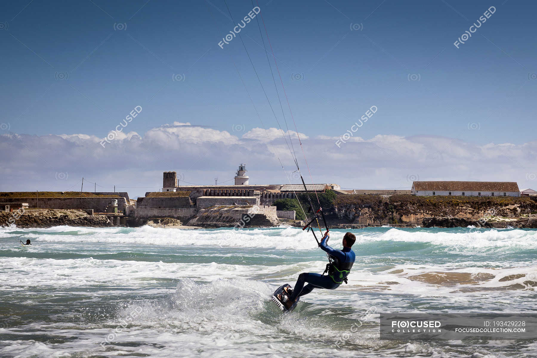 Man Kite Surfing Los Lances Beach Tarifa Andalucia Spain One