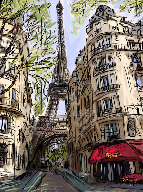 Rue à Paris - illustration — Photo de stock