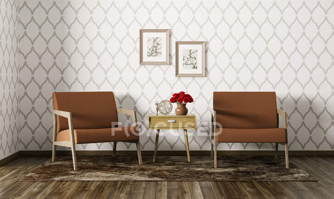 Interno del soggiorno con poltrone 3d render — Foto stock