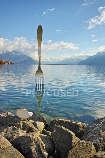 Panorama do Lago de Genebra da cidade de Vevey, cantão de Vaud — Fotografia de Stock