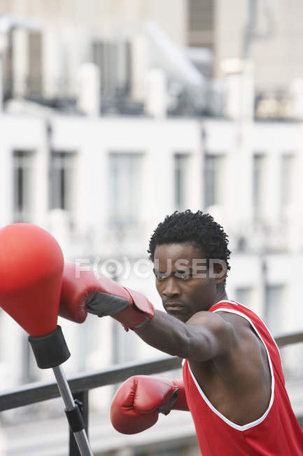 Boxer Hitting Punching Bag — Stock Photo