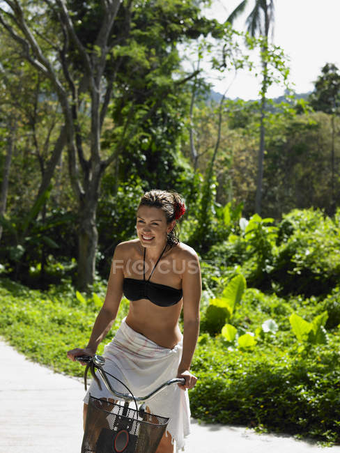 Woman Riding Bicycle — Stock Photo