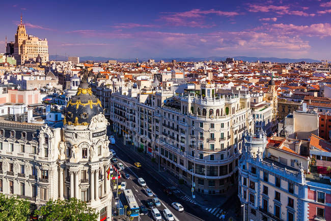 Gran via la rue, madrid — Photo de stock