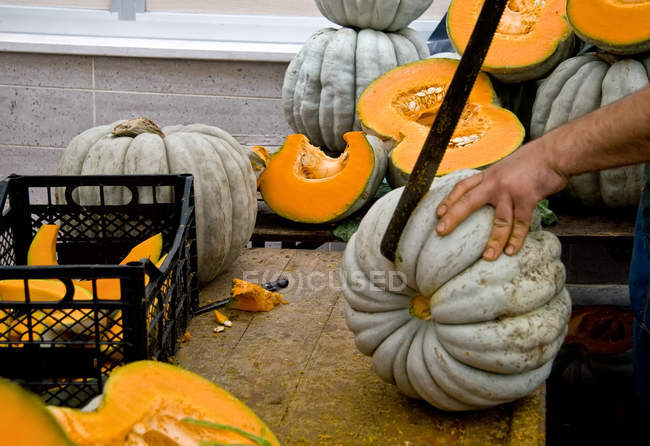 Mucchio di zucche mature in un mercato di strada a Istanbul, Turchia . — Foto stock