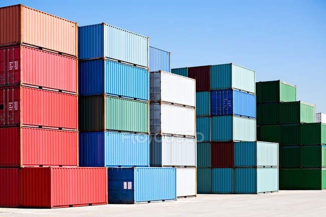 Cargo freight containers at harbor terminal — Stock Photo