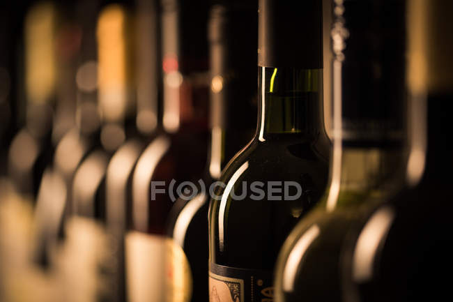 Row bottles of wine — Stock Photo