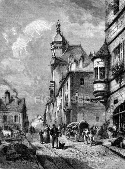 Luxeuil Old City Hall, vintage engraving. — Stock Photo