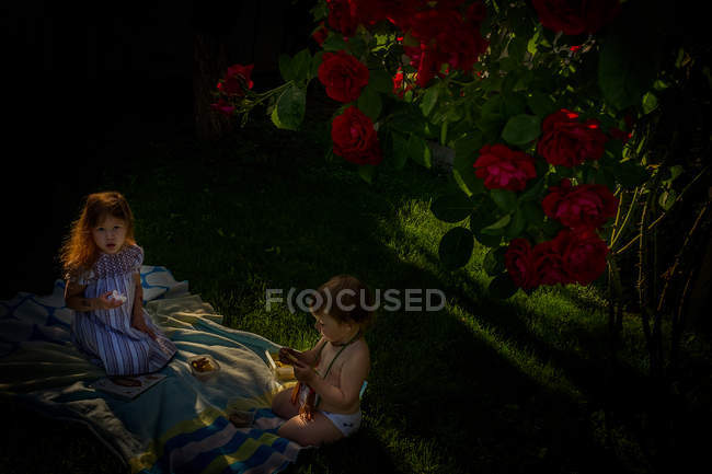Zwei kleine Mädchen im Garten — Stockfoto
