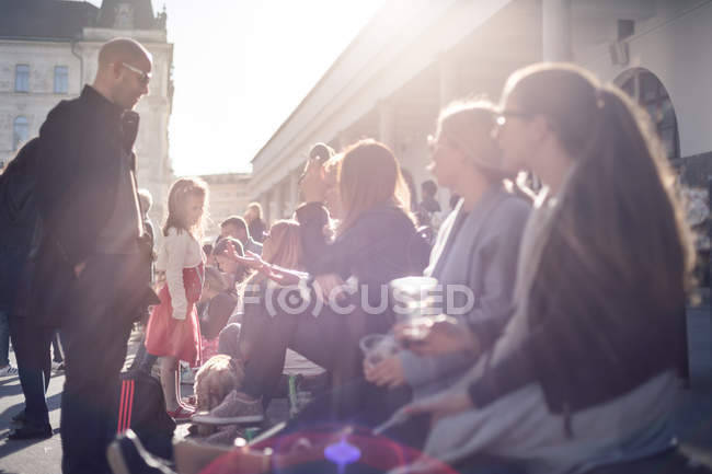 People enjoing outdoor street food festival in Ljubljana, Slovenia. — Stock Photo