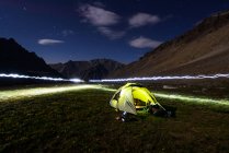 Light painting around tent — Stock Photo