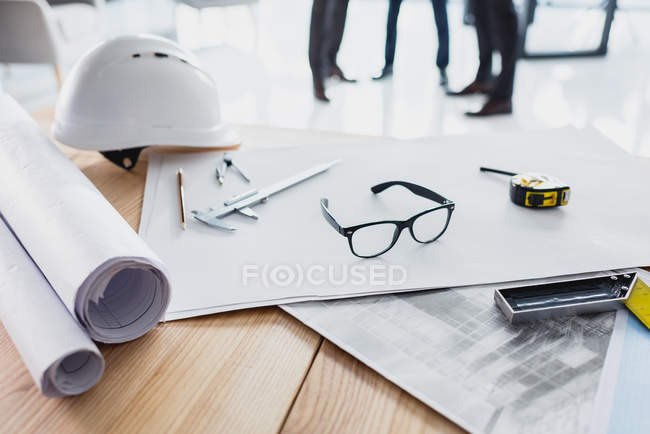 Architecture supplies on workplace — Stock Photo