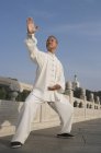 Человек практикует китайские боевые искусства — стоковое фото