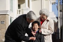 Älteres Ehepaar mit Enkel — Stockfoto