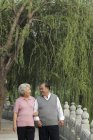 Couple sénior marchant dans le parc — Photo de stock