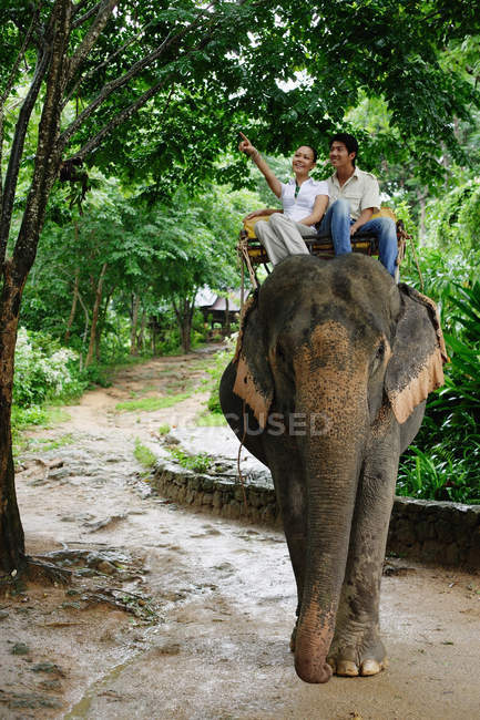 Paar reitet Elefant — Stockfoto