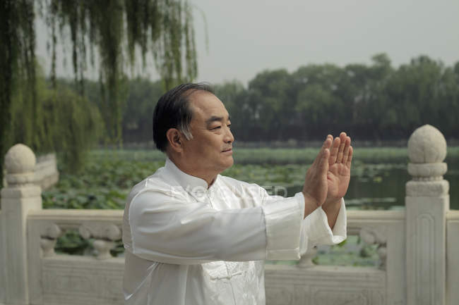 Älterer Mann beim Tai Chi — Stockfoto