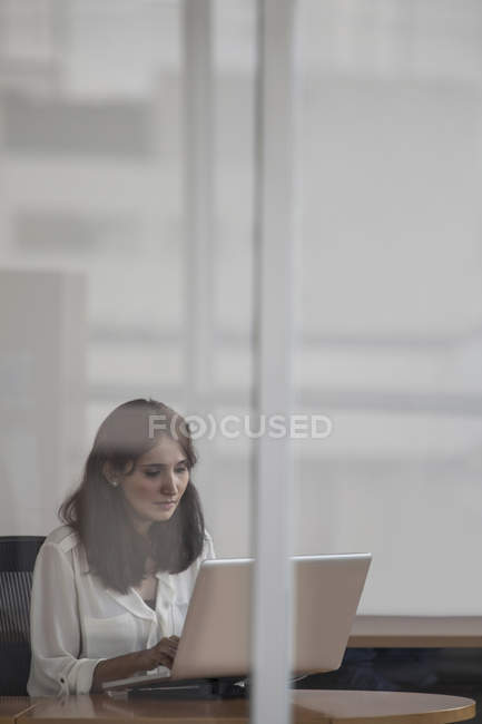 Donna d'affari che utilizza il computer portatile in ufficio — Foto stock