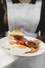 English breakfast with eggs — Stock Photo