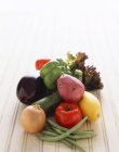 Fresh Vegetable Still Life on white wooden surface — Stock Photo