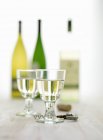 Bicchieri di vino e bottiglie — Foto stock