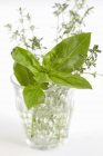 Basil and thyme in glass — Stock Photo