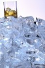 Whiskey glass on a mountain of ice cubes — Stock Photo