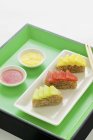 Frutta sashimis con riso gelsomino — Foto stock