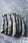 Éperlan frais saupoudré de sel de mer — Photo de stock