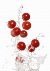 Мытье красных помидоров — стоковое фото
