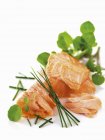 Poached salmon with chives — Stock Photo