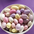 Closeup view of pastel-colored sugared almonds — Stock Photo