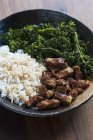 Caramelised pork with rice — Stock Photo