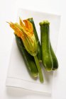 Calabacines verdes con flor - foto de stock