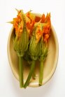 Courgette flowers in bowl — Stock Photo