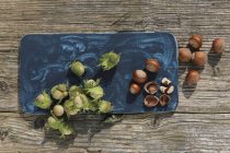 Green hazelnuts from  bush — Stock Photo