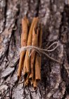 Cinnamon sticks on a piece of bark — Stock Photo