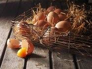 Arrangement of brown eggs — Stock Photo