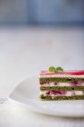 Matcha cake with raspberry cream filling — Stock Photo