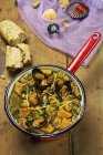 Mussel and fish stew with sweet potatoes — Stock Photo