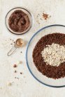 Vue du dessus des ingrédients pour les truffes aux noix de chocolat — Photo de stock