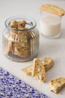 Closeup view of Biscotto with almonds in jar — Stock Photo