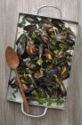 Cooked Mussels with parsley — Stock Photo