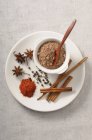 Top view of cocoa powder and various spices — Stock Photo