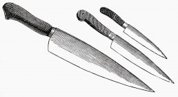 Ілюстрація трьох різних ножів на білому тлі — стокове фото