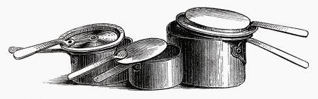Иллюстрация различных старых кастрюль и сковородки — стоковое фото