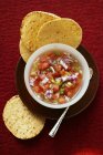 Top view of tomato Salsa with Tortilla chips — Stock Photo