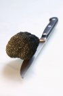 Черный трюфель с ножом — стоковое фото